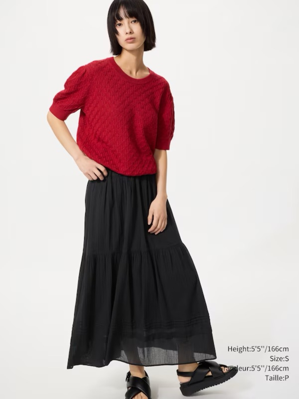BRAND NEW Uniqlo Tiered Maxi Skirt Black Size Large